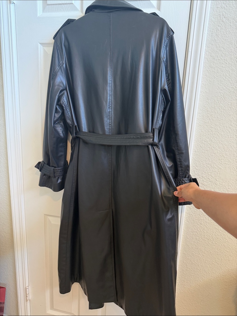 Zara Black Faux Leather Double-Breasted Trench Coat - Picture 5 of 10